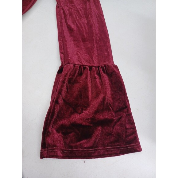 MTS Velvet Jumpsuit Burgundy Red Long Sleeve Stretch Sz L Straight Leg - Picture 5 of 7